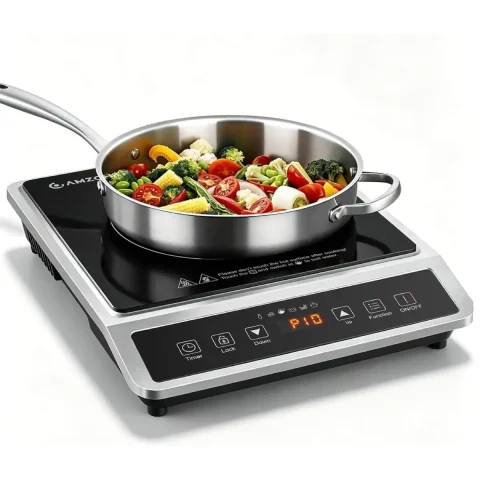Product photo of the AMZCHEF Commercial Induction Cooktop, 8-inch Coil, shown on its own.
