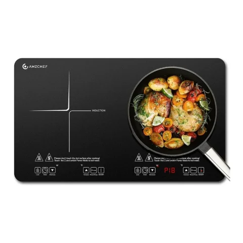 Product photo of the AMZCHEF Double 1800W (ETL certified), shown on its own without cookware.