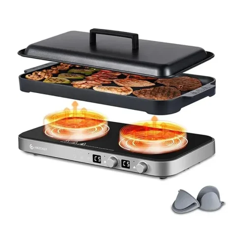 Product photo of the AMZCHEF Double with Griddle Pan, shown on its own without cookware.