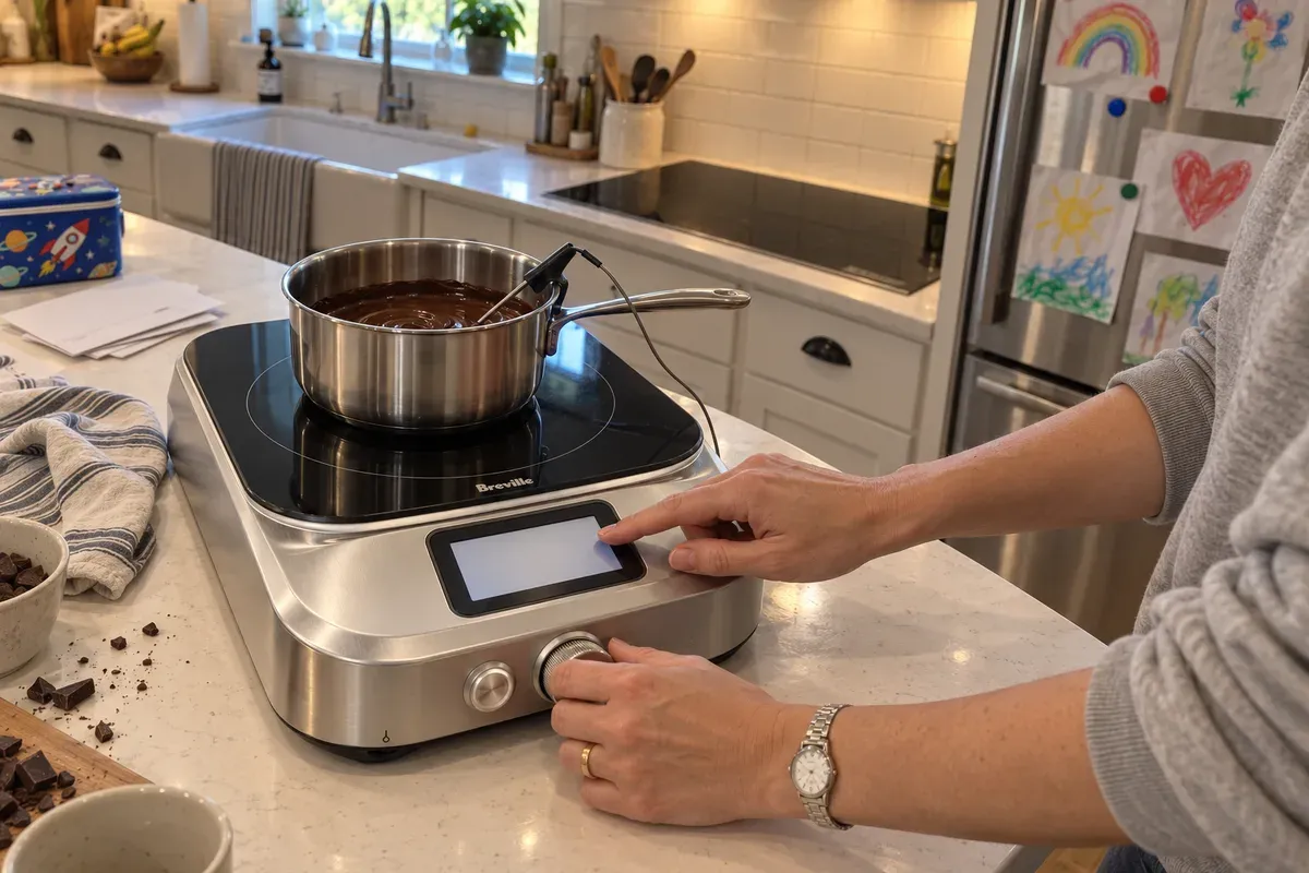 Setting the touchscreen of a Breville Control Freak Home while chocolate tempers