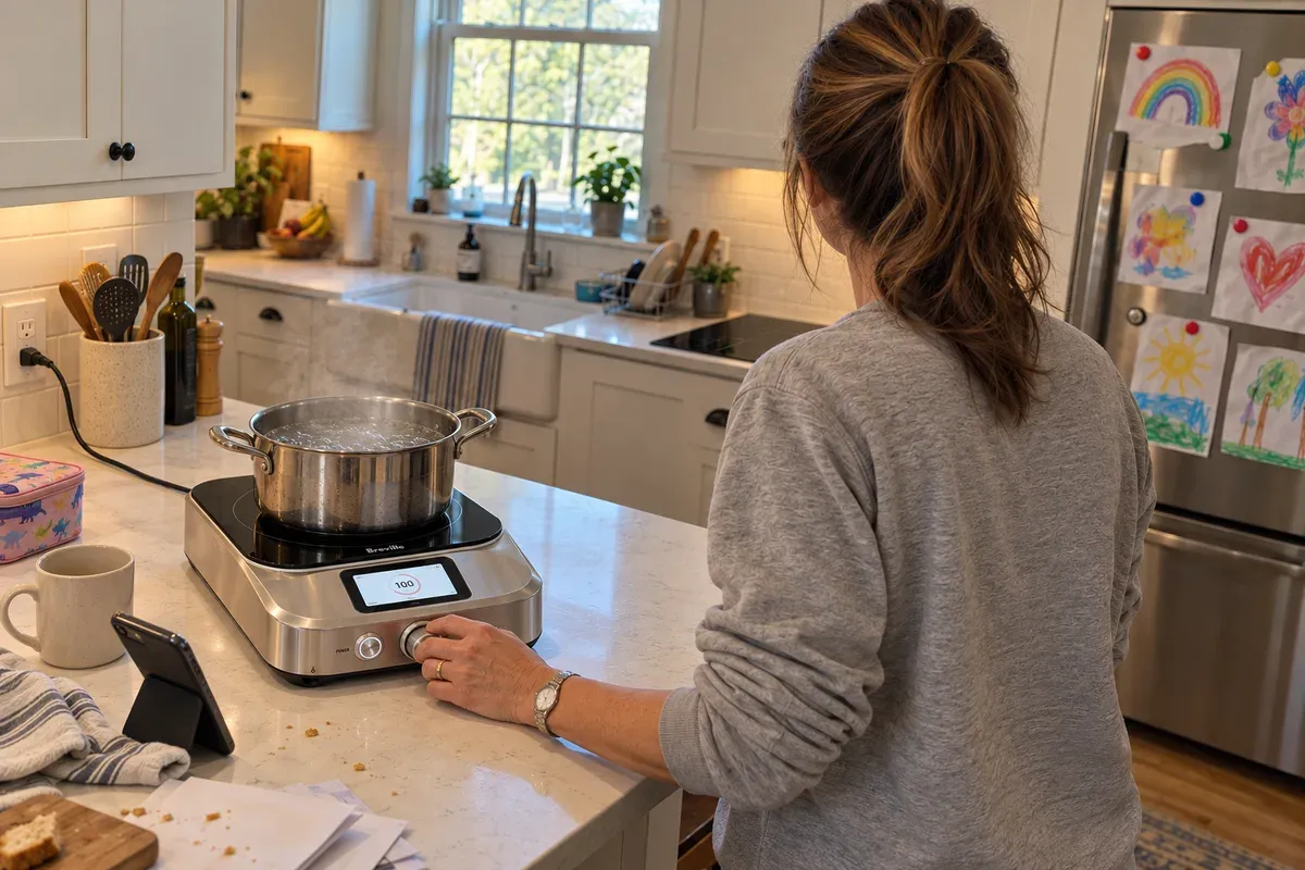 Pasta water coming to a boil on a Breville Control Freak Home