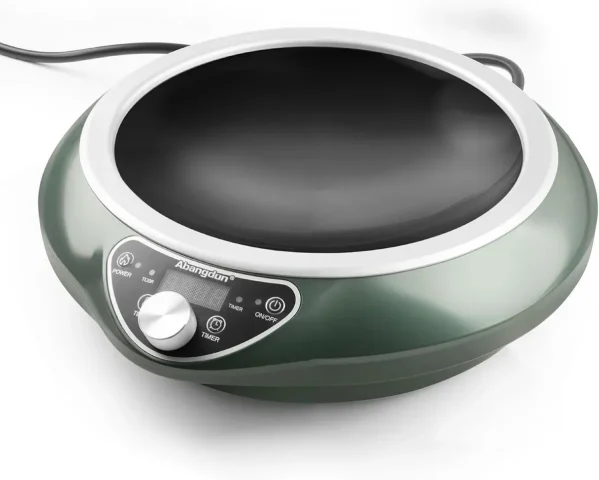 Product photo of the 1700W Concave Induction Wok Cooktop, shown on its own without cookware.