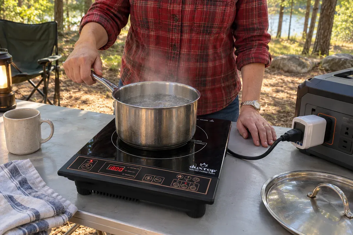 Measuring power draw of a Duxtop 8100MC through a plug-in meter at a campsite