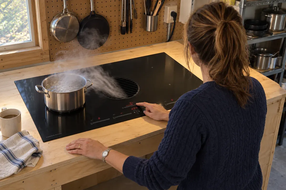Turning the fan down as steam is pulled into a Fisher & Paykel CID364DTB4 vent