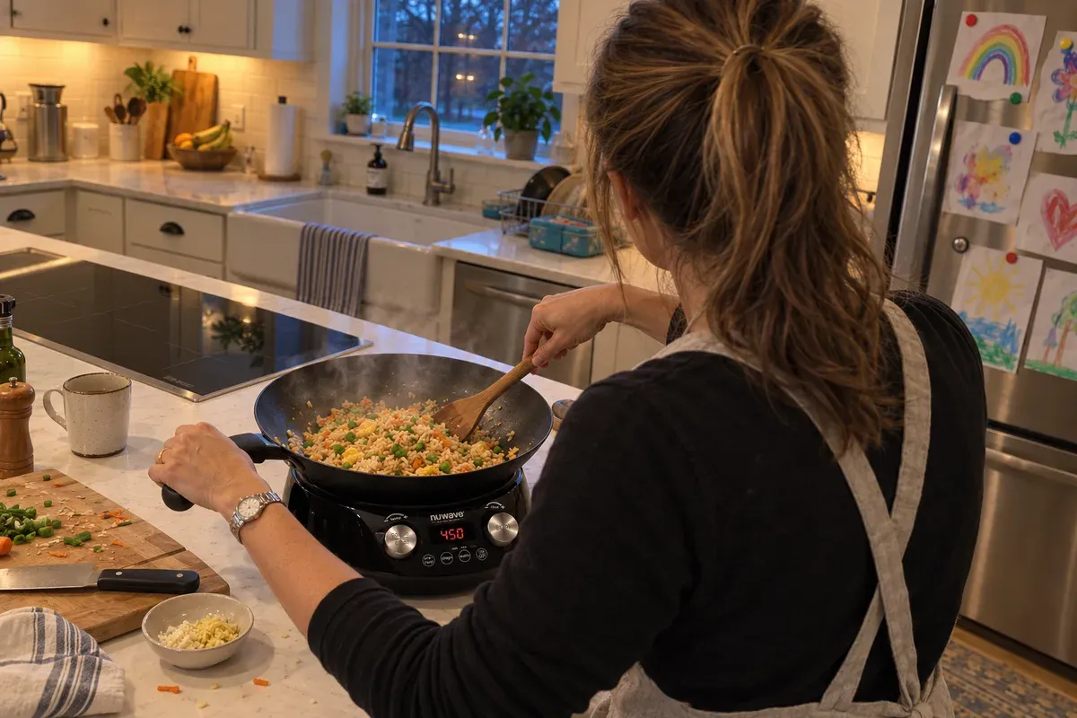 Fried rice searing in the included wok of a NuWave Induction Wok