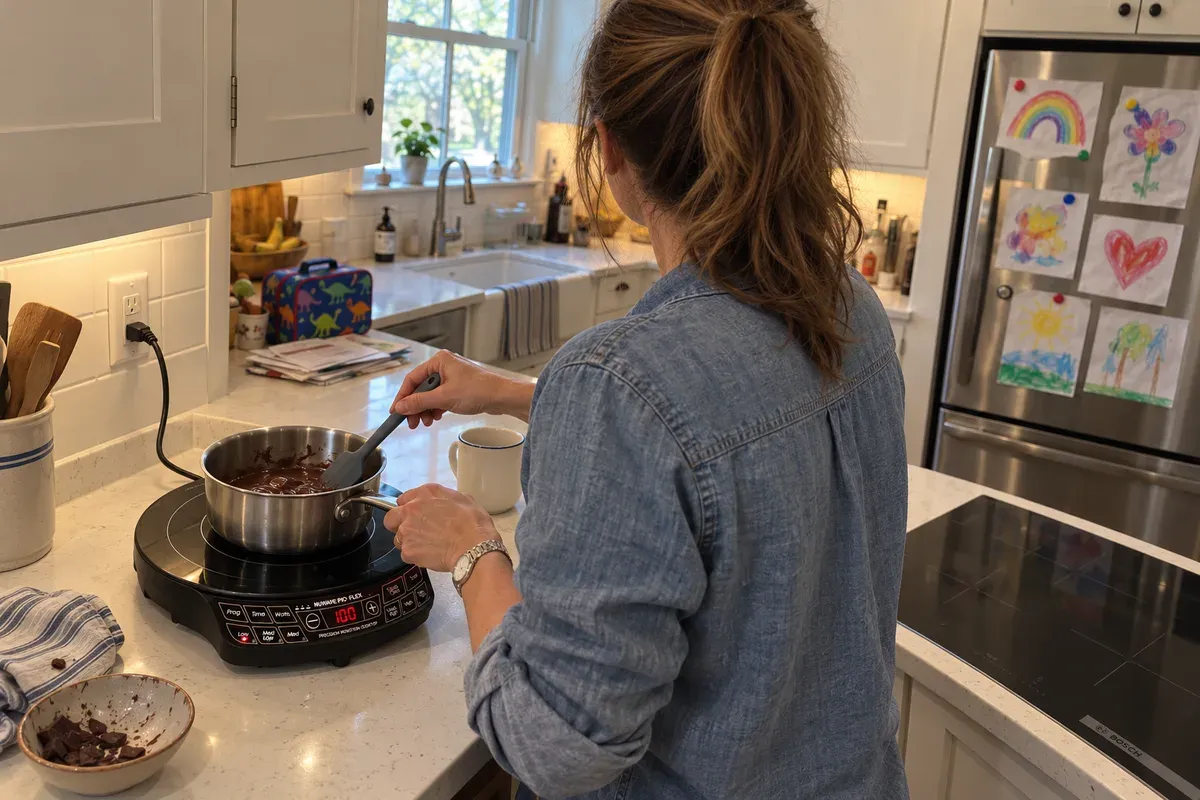 Melting chocolate in a small pan on a NuWave Precision 10.25-inch burner