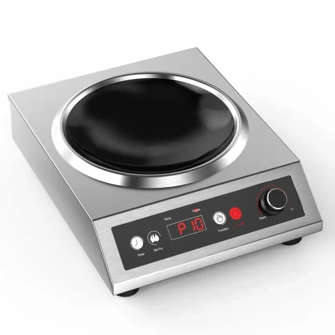 Product photo of the VEXMAECY 1800W Concave Wok Burner, shown on its own without cookware.
